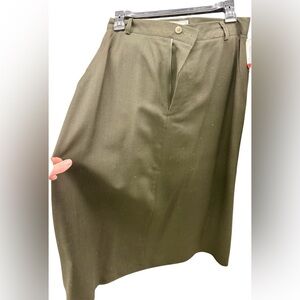 Vintage L.L. Bean Wool Midi Skirt Made in USA Olive Brown A-Line 90s Classic